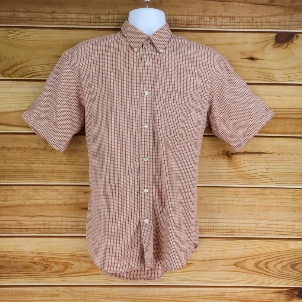 DOCKERS Short Sleeve Button Down Shirt Mens Size M‎ Red Checks Wrinkle Resistant